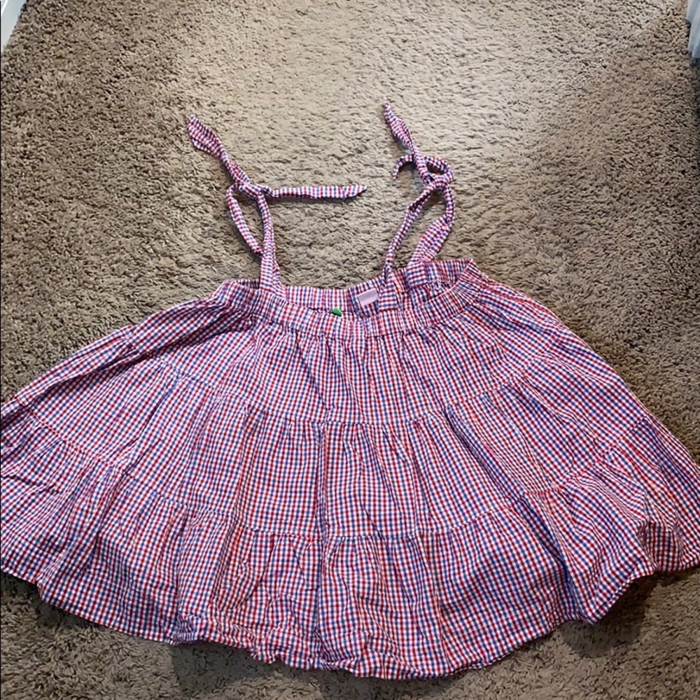 Blue and white check babydoll top